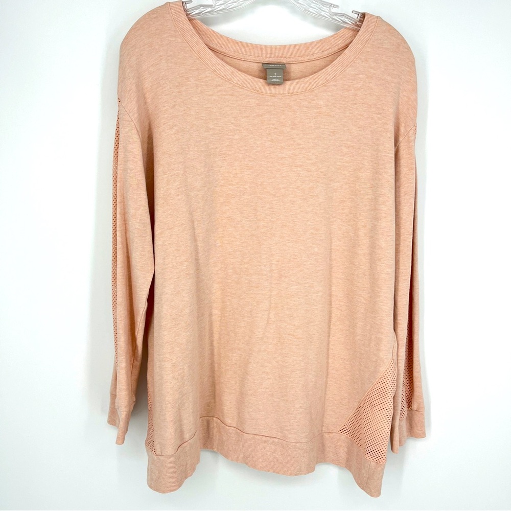 Chico's Size 12 Peach Top Coastal Grandma Casual Long Sleeve Scoop Neck